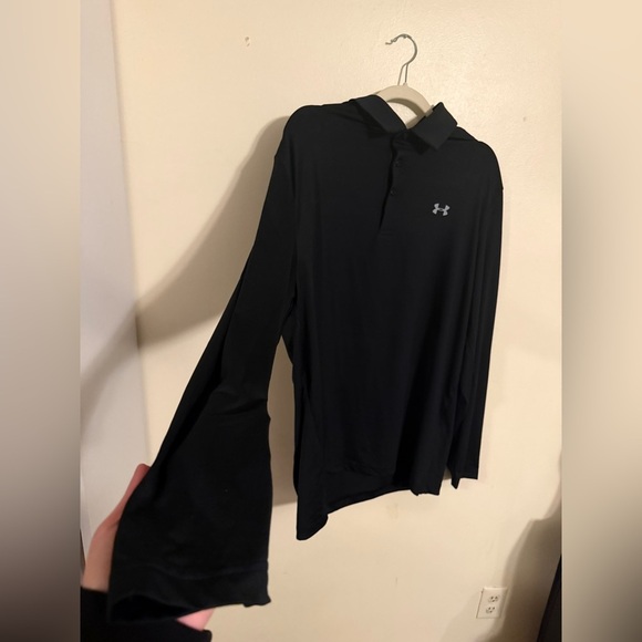 Under Armour Men’s 2XL Long Sleeve Polo Black UA Logo Stretch Golf/Training Top - Picture 4 of 8